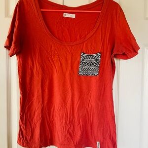 Red Women's Top with Patterned Pocket